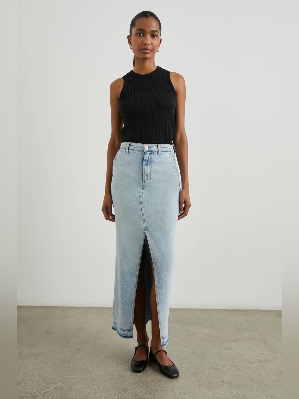 Rails Manhattan in Reef Let Down Hem Wash Split Front Denim Maxi Skirt - Size 24